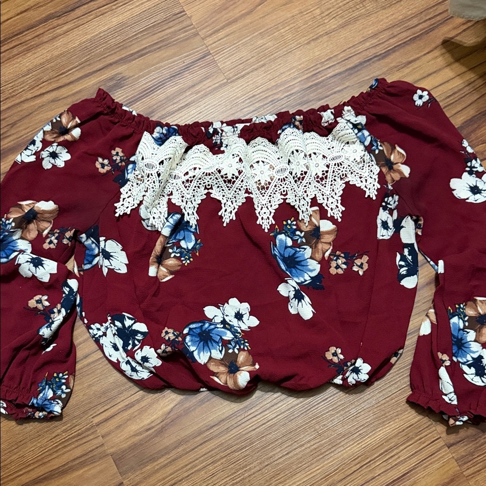 Floral Off-Shoulder Top - Burgundy